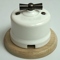 Выключатель одноклавишный (проходной) classic "Царский Стиль", Фарфоровый, Белый, ручка Бронза